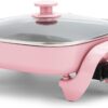 GreenLife12" 5QT Square Electric Skillet, Glass Vented Lid, Ceramic PFAS-Free Nonstick Coated Interior, Adjustable Temperature Control, Cool Touch Handles, Quick Even Heating, Scratch Resistant, Pink
