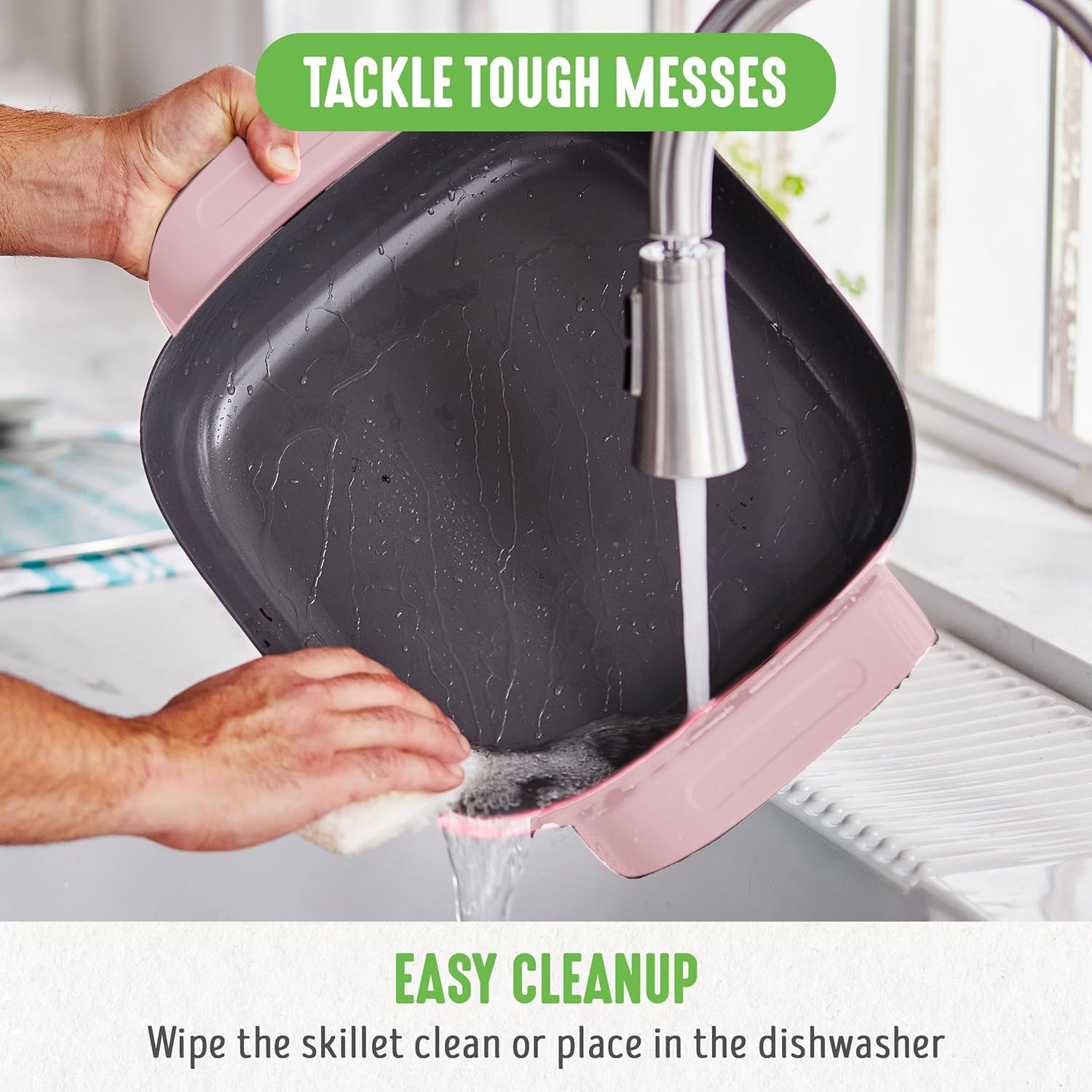 GreenLife12 5QT Square Electric Skillet, Glass Vented Lid, Ceramic PFAS-Free Nonstick Coated Interior, Adjustable Temperature Control, Cool Touch Handles, Quick Even Heating, Scratch Resistant, Pink0