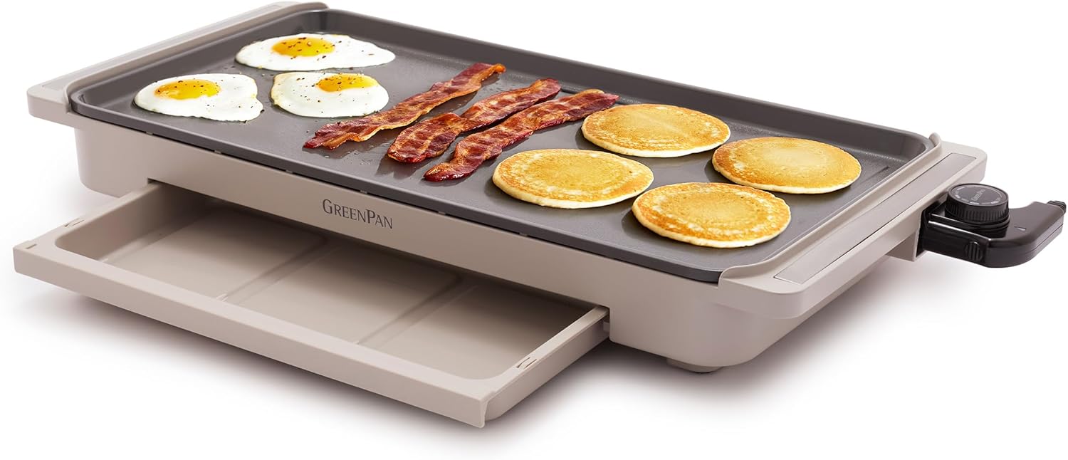 GreenPan Advanced 10.5”x 20” Electric Griddle with Warming Drawer, Healthy Ceramic Nonstick PFAS-Free Coating, Temperature Control, Easy and Versatile Countertop Meals, Dishwasher Safe, Clay GreenPan Advanced 10.5”x 20” Electric Griddle with Warming Drawer, Healthy Ceramic Nonstick PFAS-Free Coating, Temperature Control, Easy and Versatile Countertop Meals, Dishwasher Safe, Clay