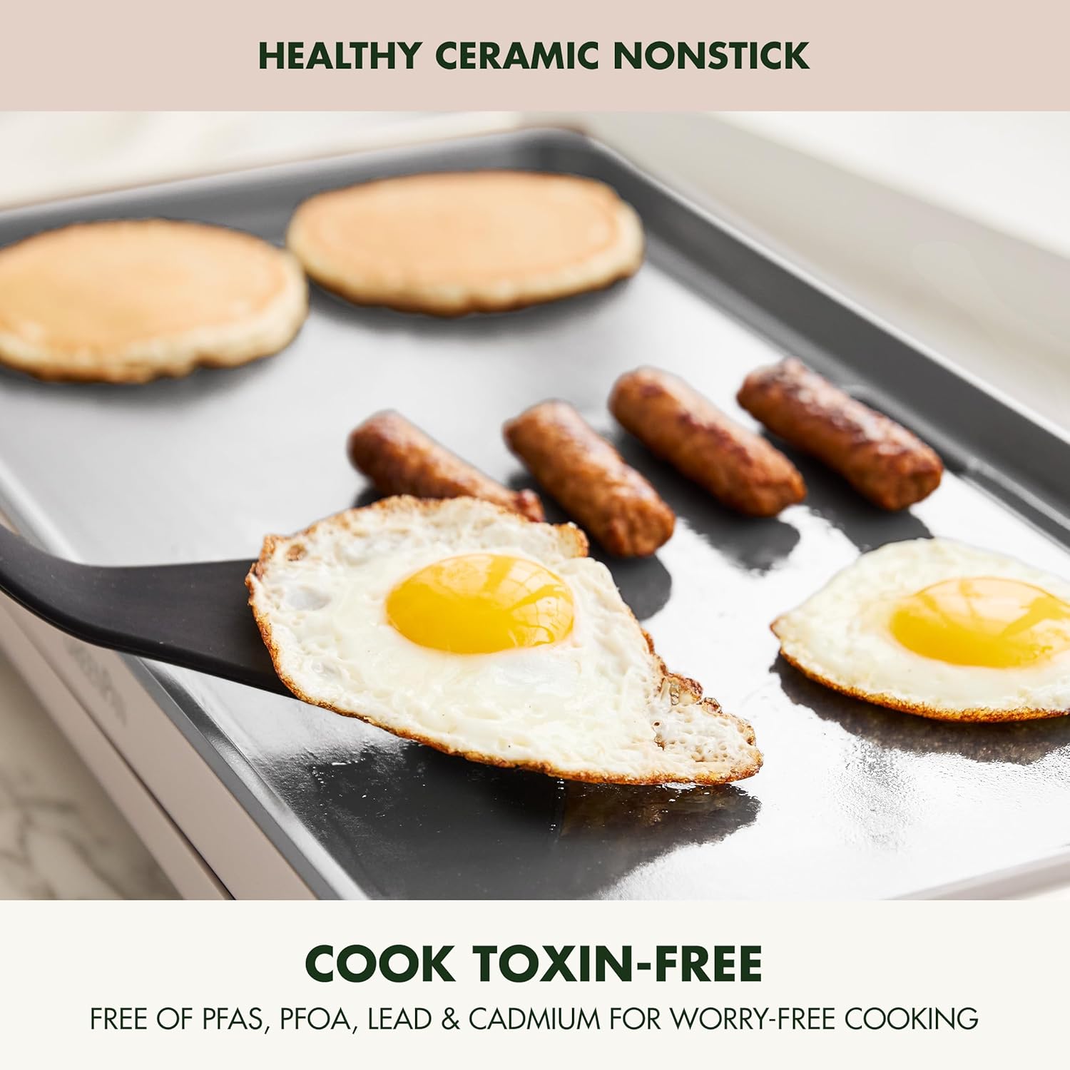 GreenPan Advanced 10.5”x 20” Electric Griddle with Warming Drawer, Healthy Ceramic Nonstick PFAS-Free Coating, Temperature Control, Easy and Versatile Countertop Meals, Dishwasher Safe, Clay1