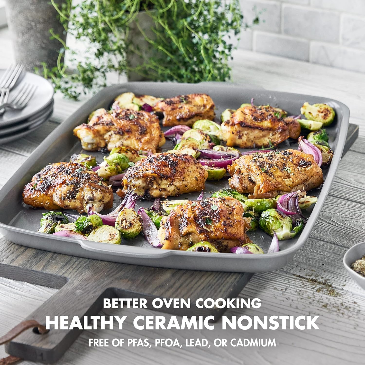 GreenPan Premiere Ovenware Healthy Ceramic Nonstick 13 x 9 Quarter Sheet Baking Pan, PFOA & PFAS-Free, Warp-Free Bakeware, Durable Quick Heating, Oven & Broiler Safe to 600F, Dishwasher Safe, Gray1