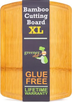 Greener Chef Safest No Glue Extra Large Bamboo Cutting Board 18 Inch – Lifetime Replacements, Family-Friendly Organic Wood Cutting Boards for Kitchen - Wood Cutting Board and Chopping Board