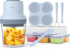 HEYVALUE Baby Food Maker, 13-in-1 Baby Food Processor Sets, Baby Food Puree Blender for Fruit, Vegatable, Meat, with Baby Food Containers, Freezer Tray, Silicone Spoons, Silicone Spatula (Light Blue)