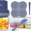 HEYVALUE Baby Food Maker, 13-in-1 Baby Food Processor Sets, Fruit, Vegatable, Meat, Food Puree Blender with Baby Food Containers, Food Freezer Tray, Silicone Spoons, Silicone Spatula (Dark Blue)