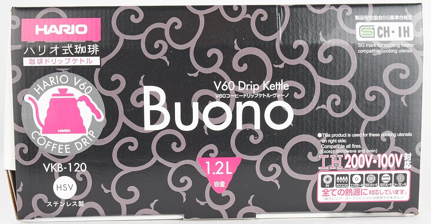 Hario V60 Buono Gooseneck Drip Kettle, 1200ml, Silver0