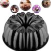 Heart Shape Aluminum Cake Pan, Titanium Coating, Non-Stick, 12 Cups, Heavy Duty, Mothers Day Bundt Cake Pan, 10 Inch Baking Mold, Cast Aluminum Fluted Tube Pan, Easy to Clean (Black)