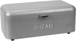 Home Basics Soho Bread Box For Kitchen Countertop, Metal, (Grey), Vented With Hinge Top | Large Bread Box | Keeps Loaves, Bagels, Croissants Fresh