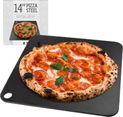 Impresa Pizza Steel for Oven - Durable Steel Platform with Finger Hole for Baking Pizza and Bread - 14x14 inches - Great Alternative to Pizza Stone - Create a Pizzeria Style Crust at Home