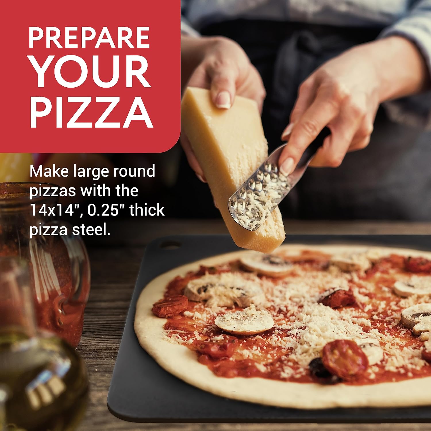 Impresa Pizza Steel for Oven - Durable Steel Platform with Finger Hole for Baking Pizza and Bread - 14x14 inches - Great Alternative to Pizza Stone - Create a Pizzeria Style Crust at Home4