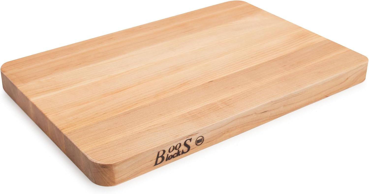 John Boos Boos Block Chop-N-Slice Series Reversible Wood Cutting Board with Eased Corners, 1.25-Inch Thickness, 18 x 12 x 1 1 4, Maple1 John Boos Boos Block Chop-N-Slice Series Reversible Wood Cutting Board with Eased Corners, 1.25-Inch Thickness, 18" x 12" x 1 1/4", Maple