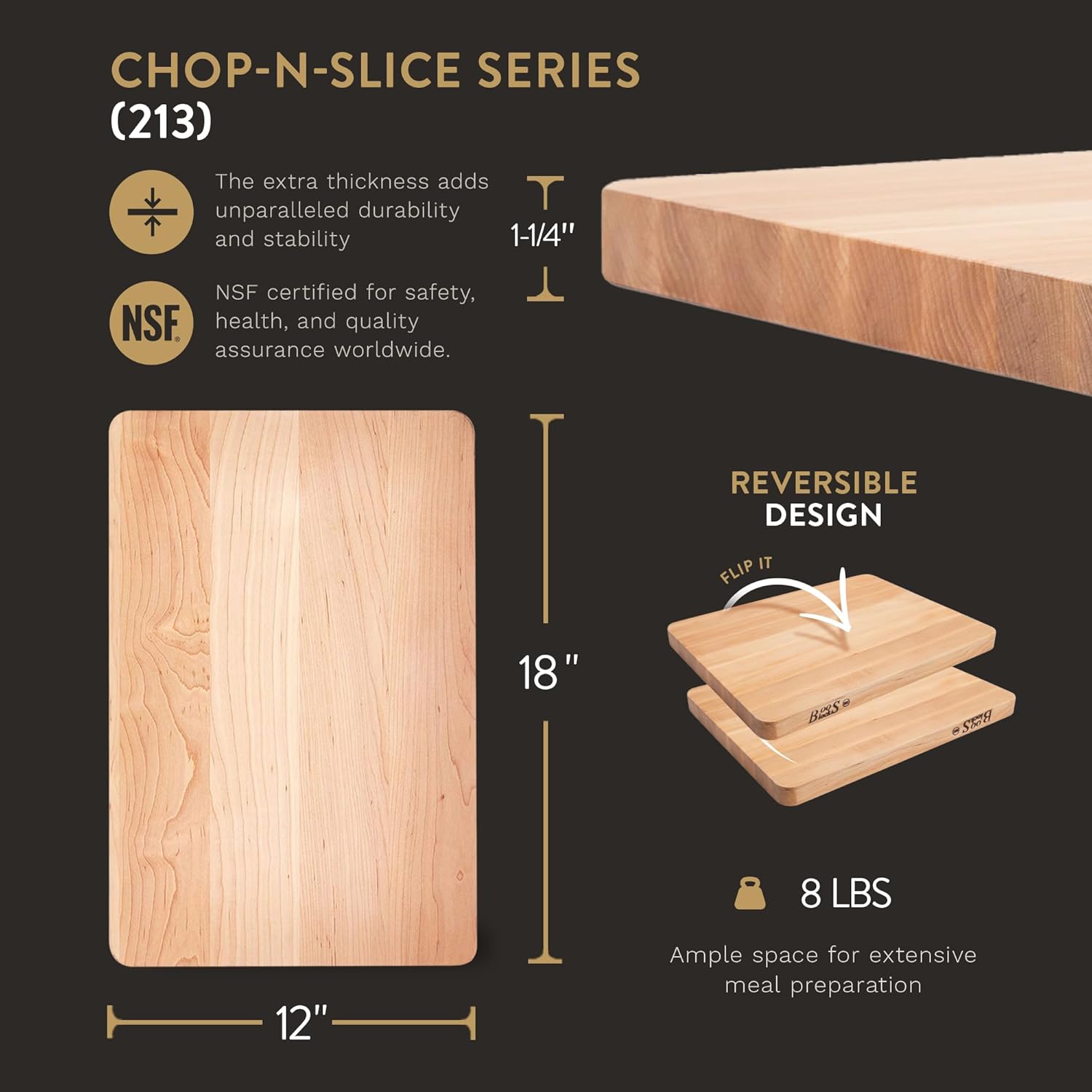 John Boos Boos Block Chop-N-Slice Series Reversible Wood Cutting Board with Eased Corners, 1.25-Inch Thickness, 18 x 12 x 1 1 4, Maple3