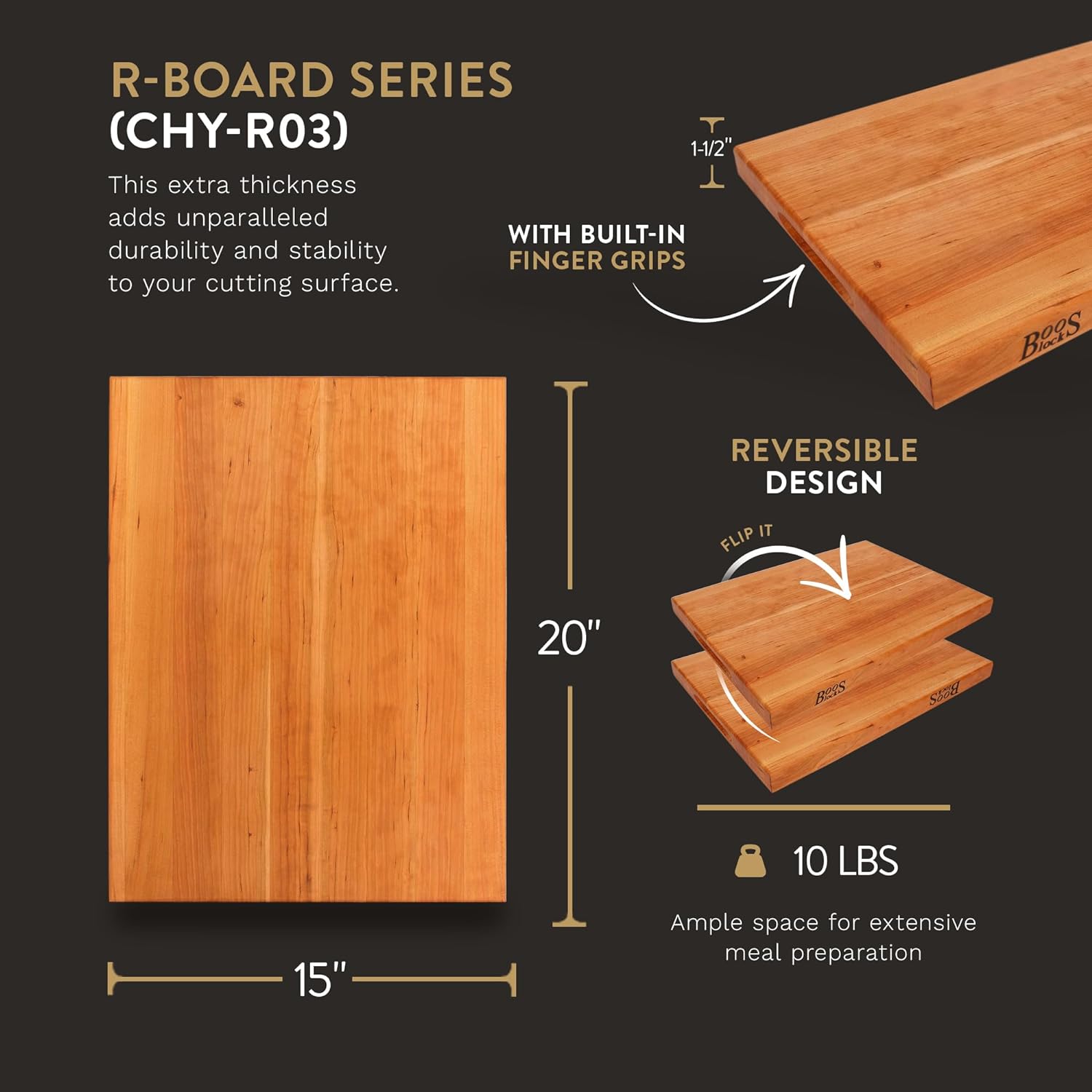 John Boos Boos Block R-Board Series Large Reversible Wood Cutting Board, 1.5-Inch Thickness, 20 x 15 x 1 1 2, Cherry1