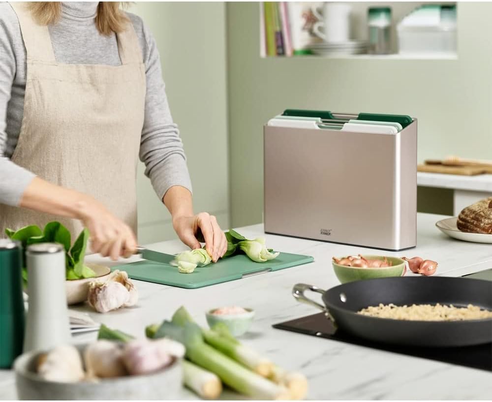 Joseph Joseph Folio Editions 4 piece Color Coded Cutting Board Set, Slimline Case for Organized Storage, Large - Sage Green12