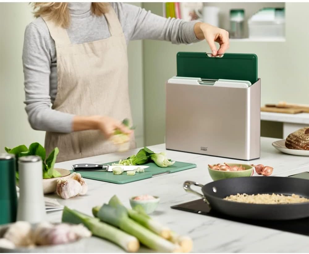 Joseph Joseph Folio Editions 4 piece Color Coded Cutting Board Set, Slimline Case for Organized Storage, Large - Sage Green2