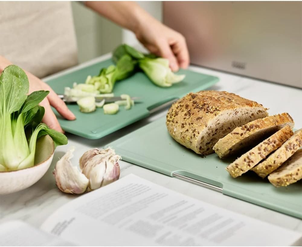 Joseph Joseph Folio Editions 4 piece Color Coded Cutting Board Set, Slimline Case for Organized Storage, Large - Sage Green45