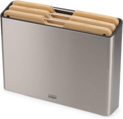 Joseph Joseph Folio Premium 3-Piece Cutting Board Set, Slimline Case for Organized Kitchen Storage, Large, Stainless Steel and Bamboo
