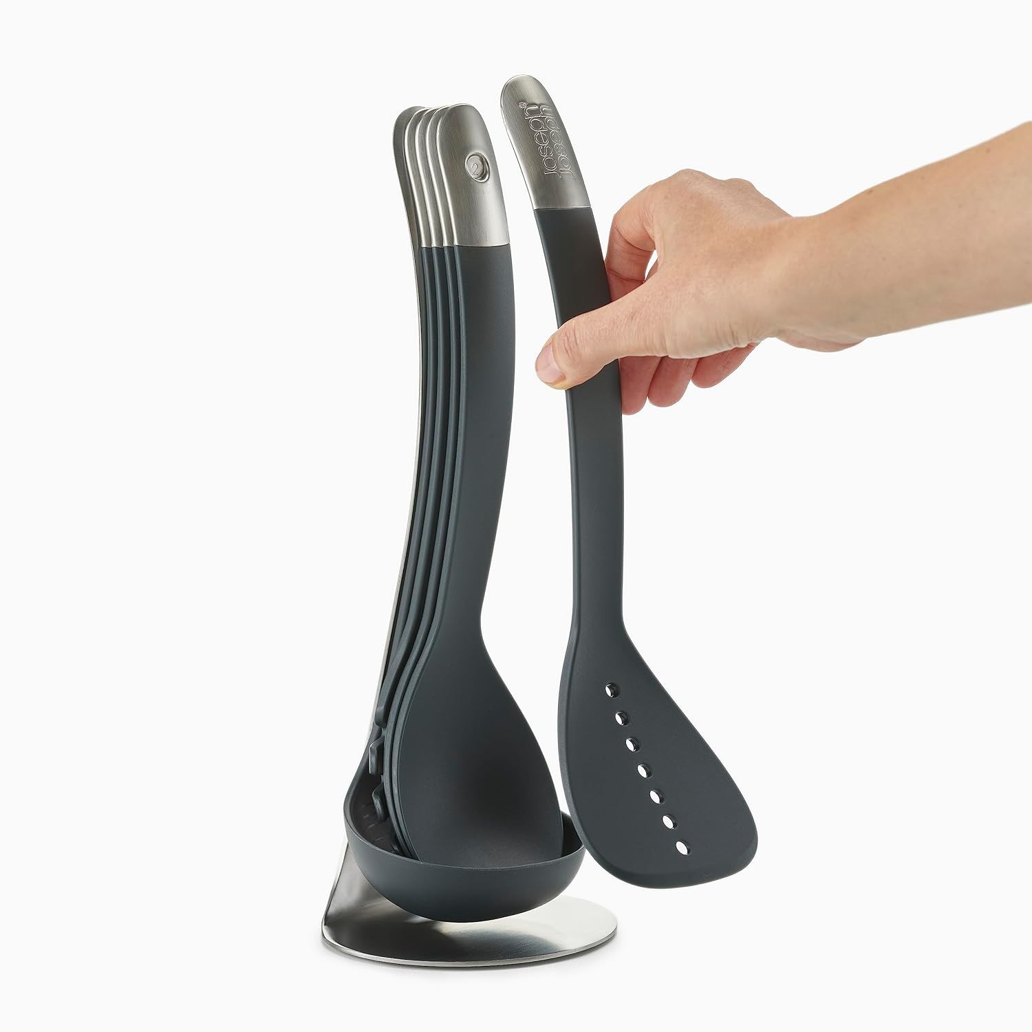 Joseph Joseph Nest 5 Compact Stacking Utensils kitchen tool set with magnetic storage stand, organization, dishwasher safe - Black Stainless Steel1