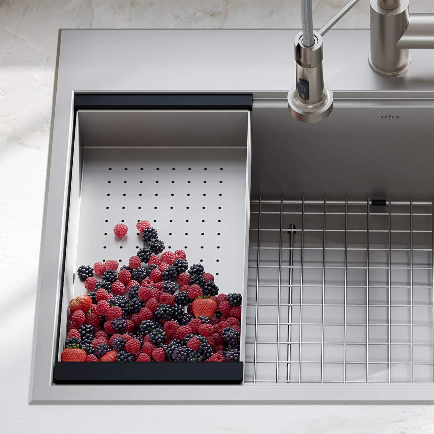 KRAUS Stainless Steel Colander for Workstation Kitchen Sink, CS-6 KRAUS Stainless Steel Colander for Workstation Kitchen Sink, CS-6