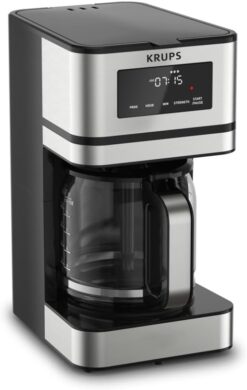 KRUPS 14 Cups Coffee Maker, Simply Brew, Stainless Steel, Programmable with Digital Display, Dishwasher Safe, Drip Free Coffee Machine, Black and Silver