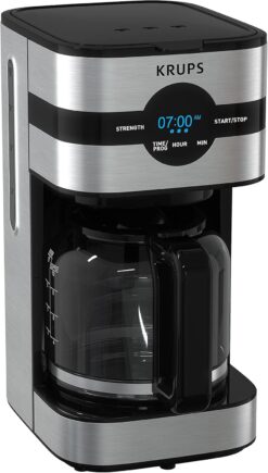 KRUPS Newer Model Drip Coffee Maker, 10-Cup, Black & Stainless Steel