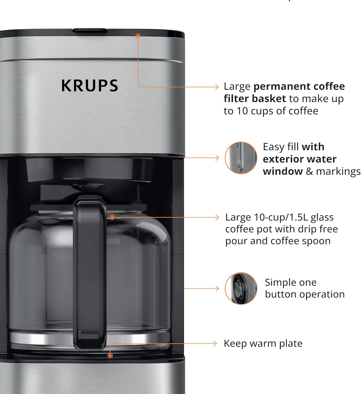 KRUPS Newer Model Drip Coffee Maker, Glass, Silver8