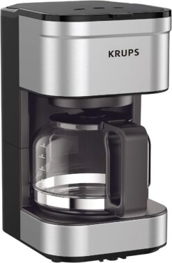 KRUPS Simply Brew 5 Cup Coffee Maker, Cold Brew, Drip Free & Keep Warm Functions, Stainless Steel Coffee Maker Silver and Black