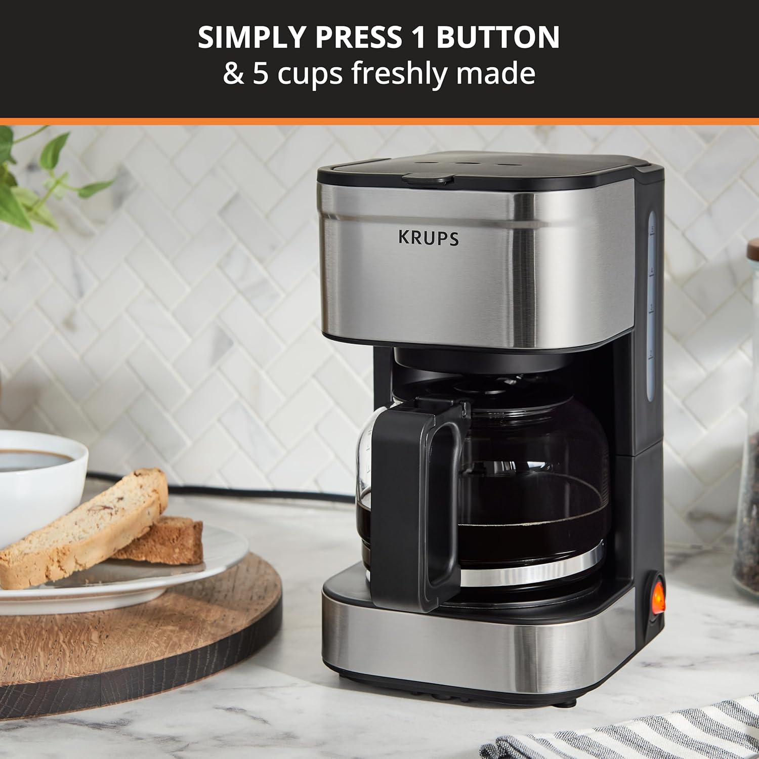 KRUPS Simply Brew 5 Cup Coffee Maker, Cold Brew, Drip Free & Keep Warm Functions, Stainless Steel Coffee Maker Silver and Black1