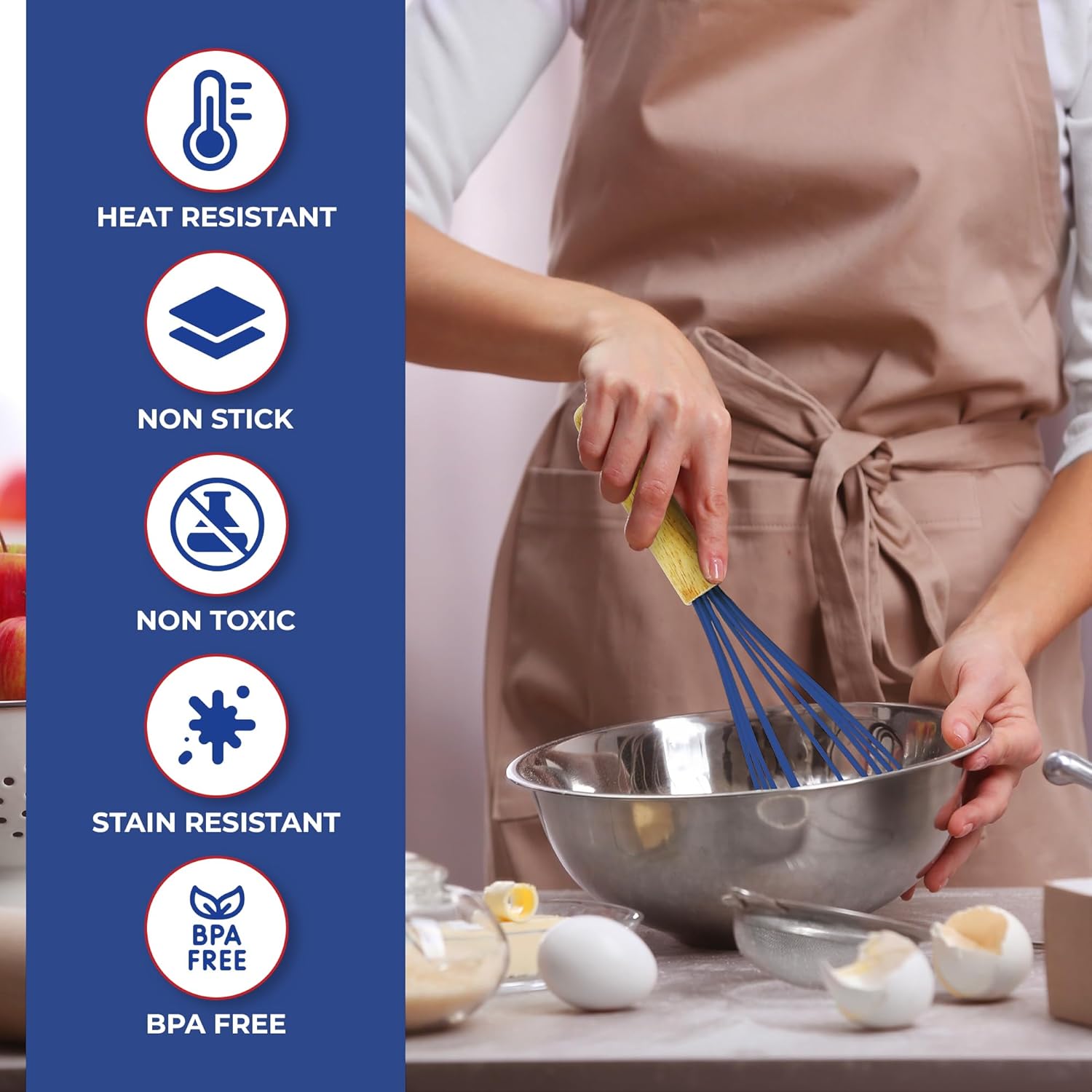 Kaluns 50 PCS Silicone Kitchen Utensils Set Complete Kitchen Set - 800°F Heat Resistant Non-Stick Premium Silicone Cooking Utensils W Wooden Handles - Can Opener, Masher, Turner, Silicone Spatula Set, Blue6