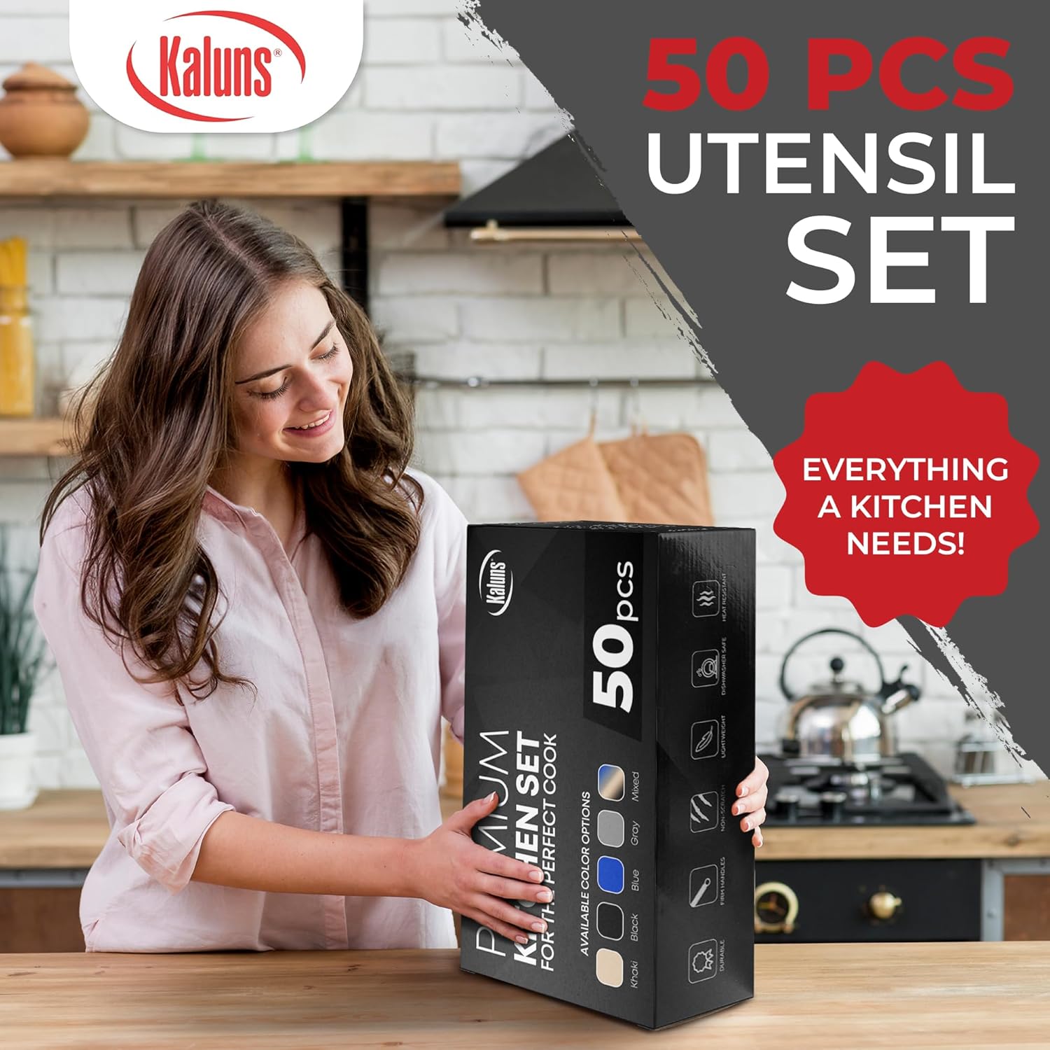 Kaluns 50 PCS Silicone Kitchen Utensils Set Complete Kitchen Set - 800°F Heat Resistant Non-Stick Premium Silicone Cooking Utensils W Wooden Handles - Can Opener, Masher, Turner, Silicone Spatula Set, Gray5