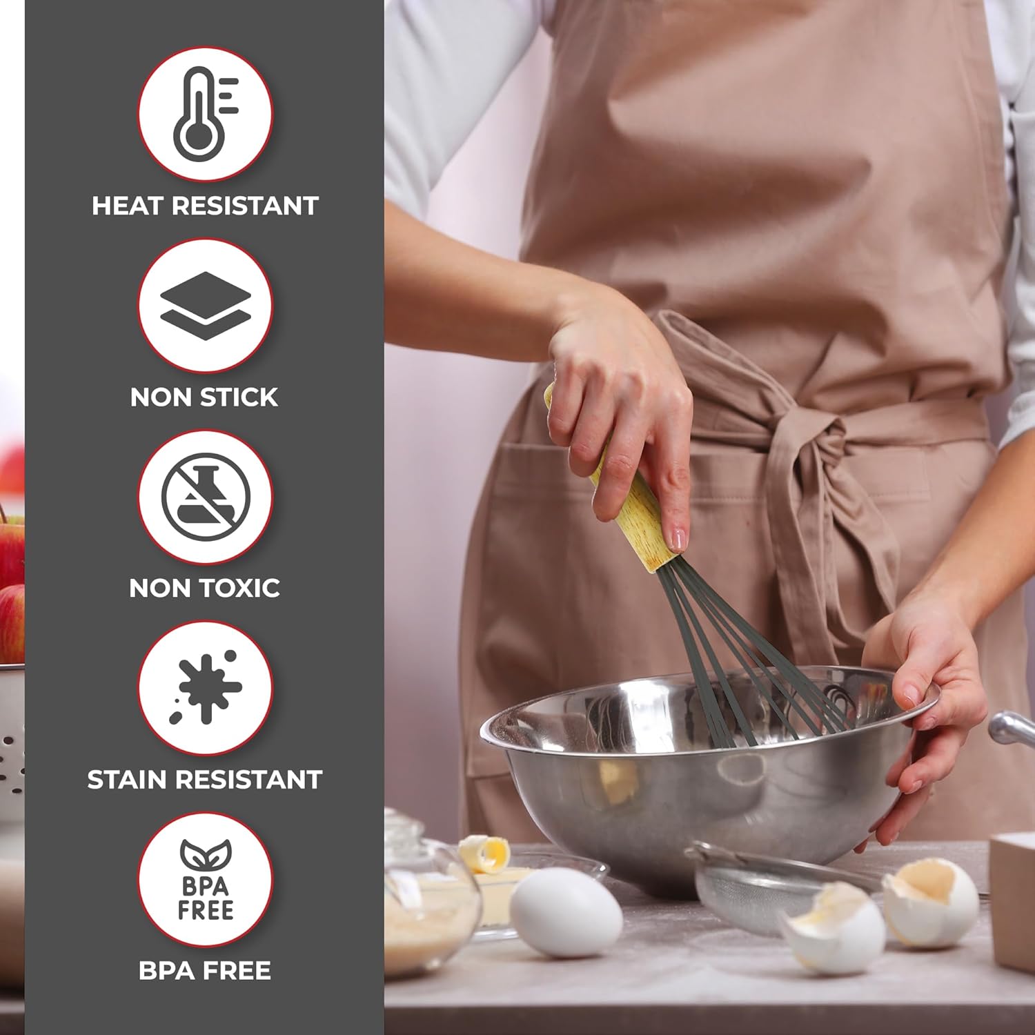 Kaluns 50 PCS Silicone Kitchen Utensils Set Complete Kitchen Set - 800°F Heat Resistant Non-Stick Premium Silicone Cooking Utensils W Wooden Handles - Can Opener, Masher, Turner, Silicone Spatula Set, Gray8