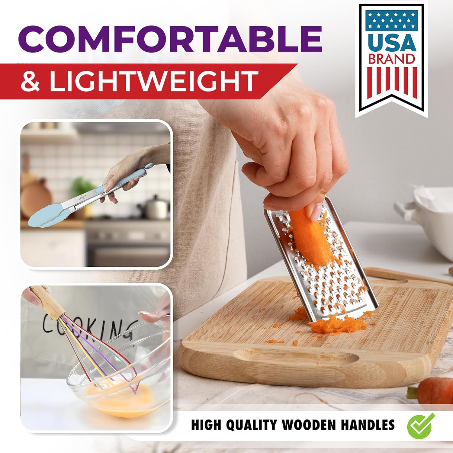 Kaluns 50 PCS Silicone Kitchen Utensils Set Complete Kitchen Set - 800°F Heat Resistant Non-Stick Premium Silicone Cooking Utensils W Wooden Handles, Multicolor3