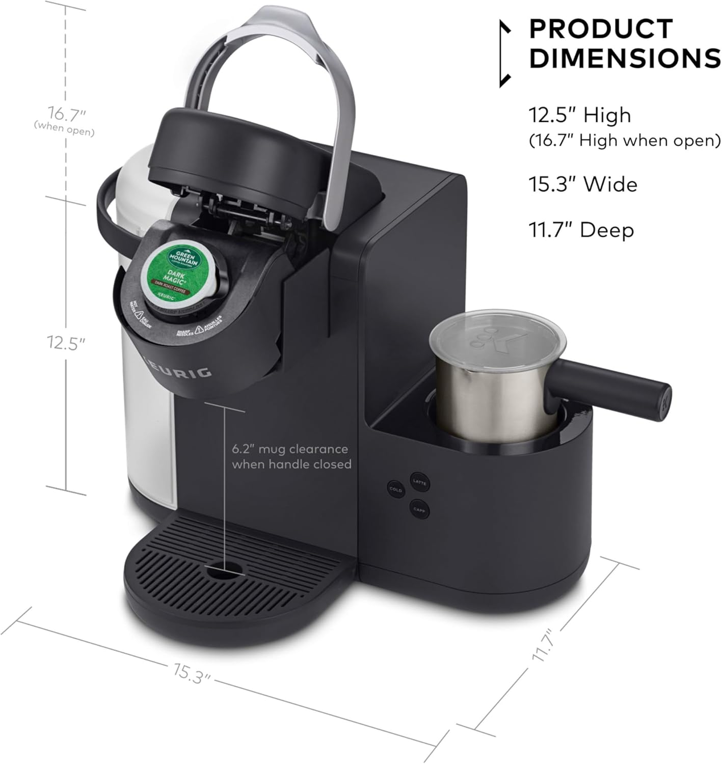 Keurig K-Cafe K-Duo Single Serve Coffee, Latte and Cappuccino Maker, 32 K-Cup Pods, Dark Charcoal-