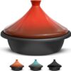 Kook Moroccan Tagine, Enameled Cast Iron Cooking Pot, Tajine with Ceramic Cone-Shaped Closed Lid, 3.3 QT (Ceramic)