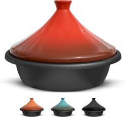 Kook Moroccan Tagine, Enameled Cast Iron Cooking Pot, Tajine with Ceramic Cone-Shaped Closed Lid, 3.3 QT (Ceramic)