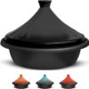 Kook Moroccan Tagine, Enameled Cast Iron Cooking Pot, Tajine with Ceramic Cone-Shaped Closed Lid, 3.3 QT (Ceramic Black)