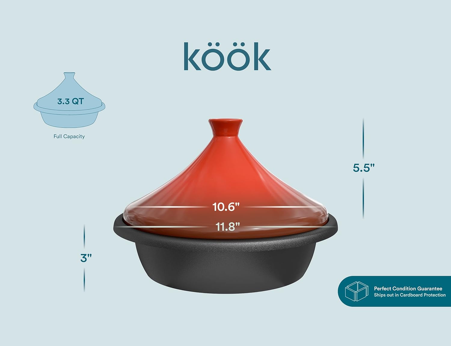 Kook Moroccan Tagine, Enameled Cast Iron Cooking Pot, Tajine with Ceramic Cone-Shaped Closed Lid, 3.3 QT (Ceramic)11