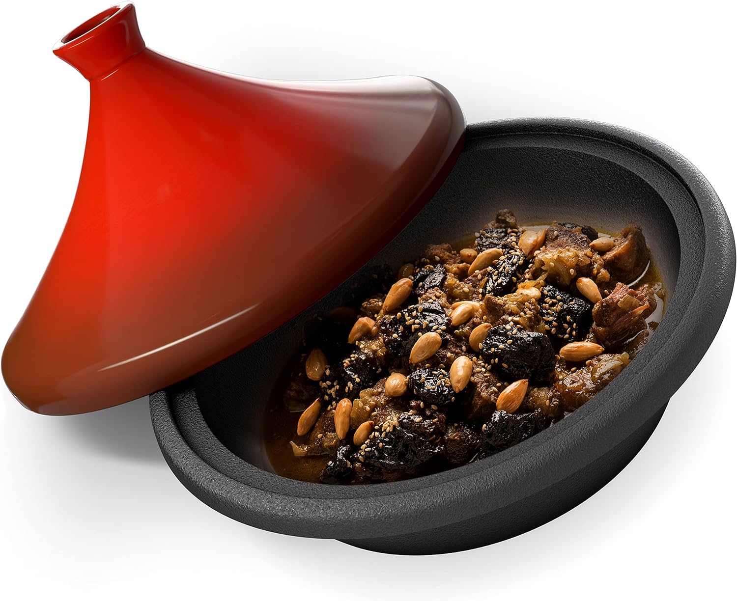 Kook Moroccan Tagine, Enameled Cast Iron Cooking Pot, Tajine with Ceramic Cone-Shaped Closed Lid, 3.3 QT (Ceramic)2