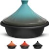 Kook Moroccan Tagine, Enameled Cast Iron Cooking Pot, Tajine with Ceramic Cone-Shaped Closed Lid, 3.3 QT (Stone Blue)