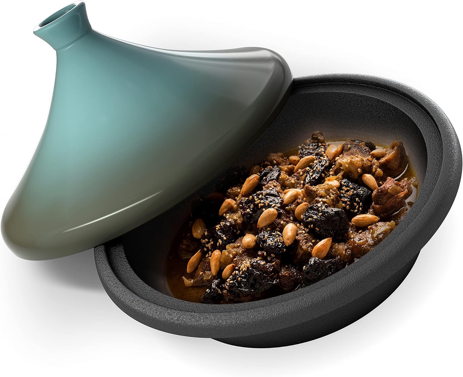 Kook Moroccan Tagine, Enameled Cast Iron Cooking Pot, Tajine with Ceramic Cone-Shaped Closed Lid, 3.3 QT (Stone Blue)1