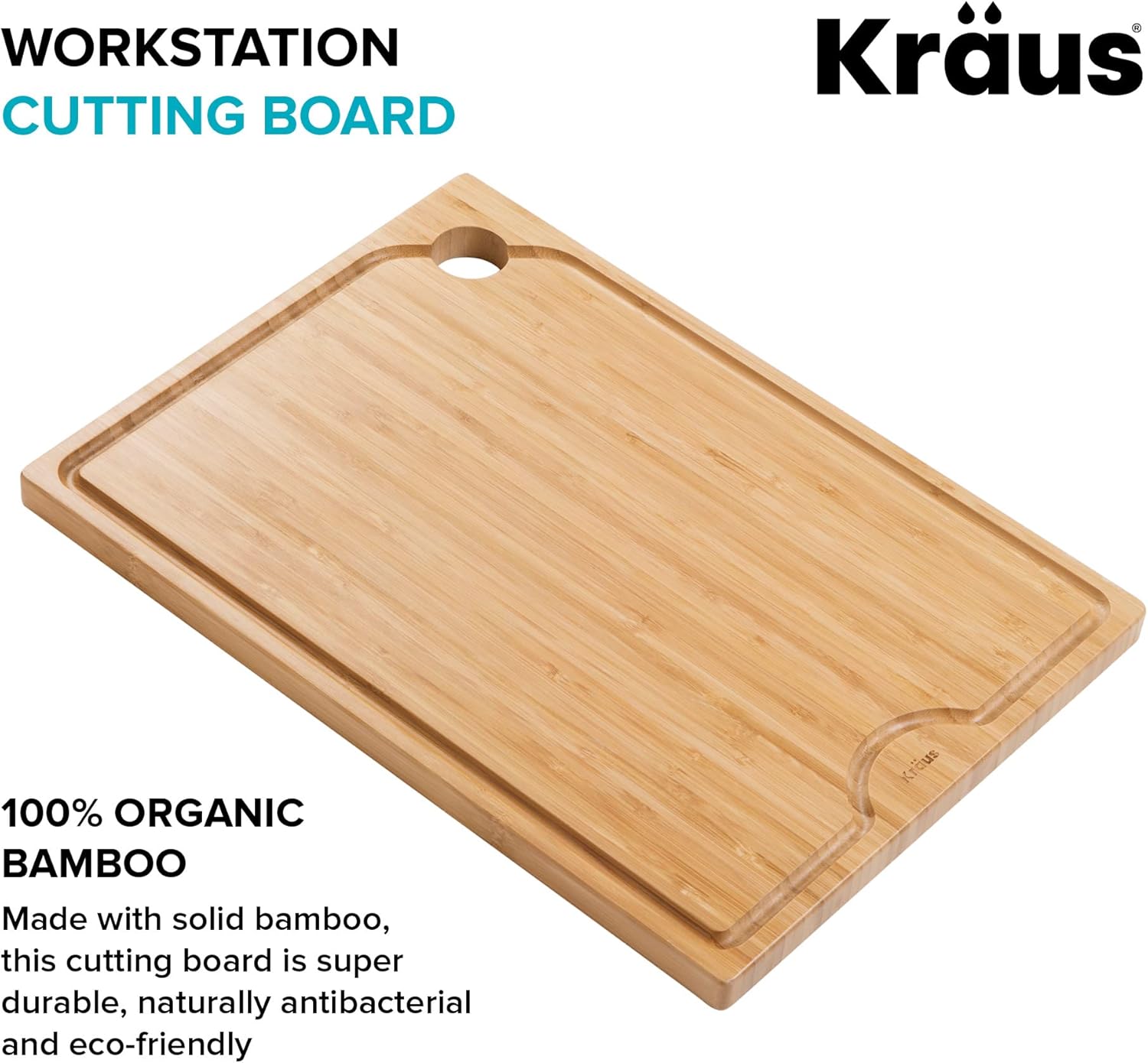 Kraus Kore Solid Bamboo Cutting Board for Workstation Kitchen Sink (16 3 4 in. x 12 in.), KCB-WS103BB-