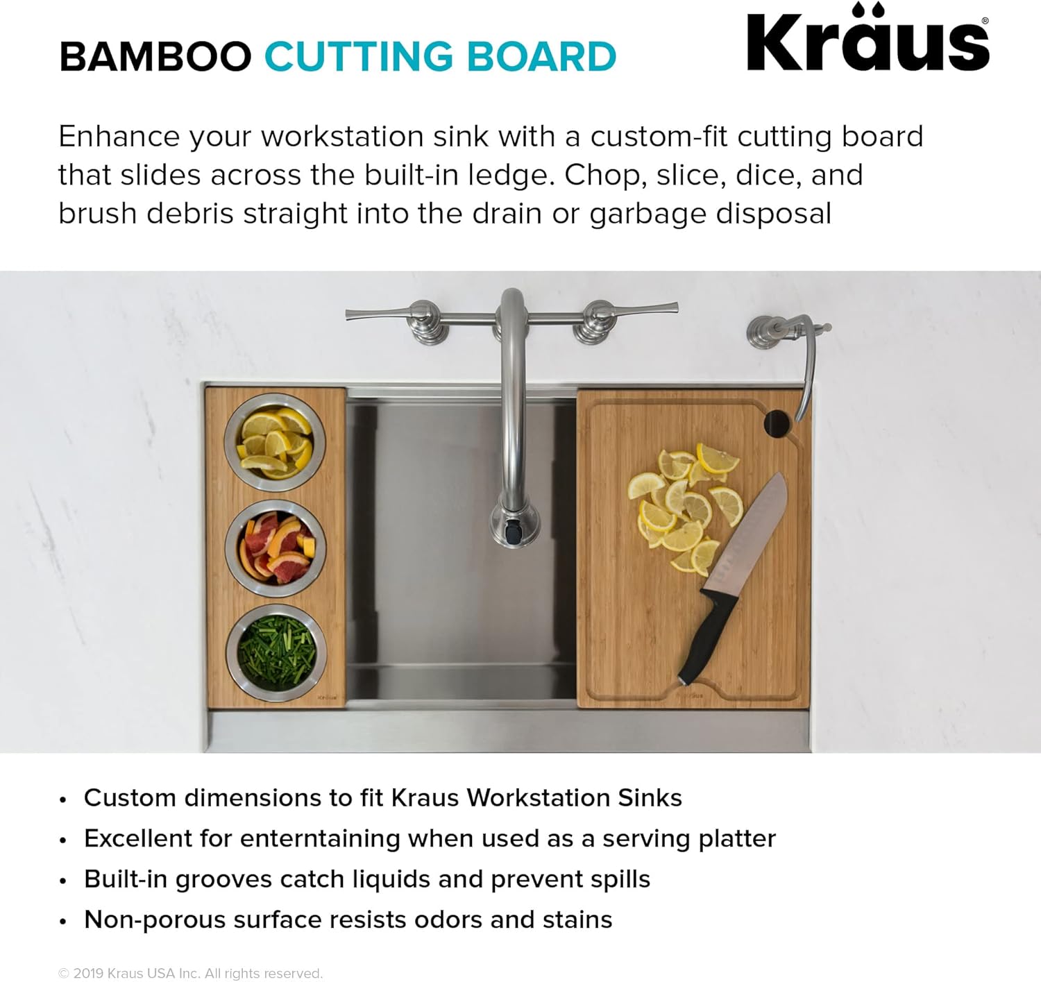 Kraus Kore Solid Bamboo Cutting Board for Workstation Kitchen Sink (16 3 4 in. x 12 in.), KCB-WS103BB0