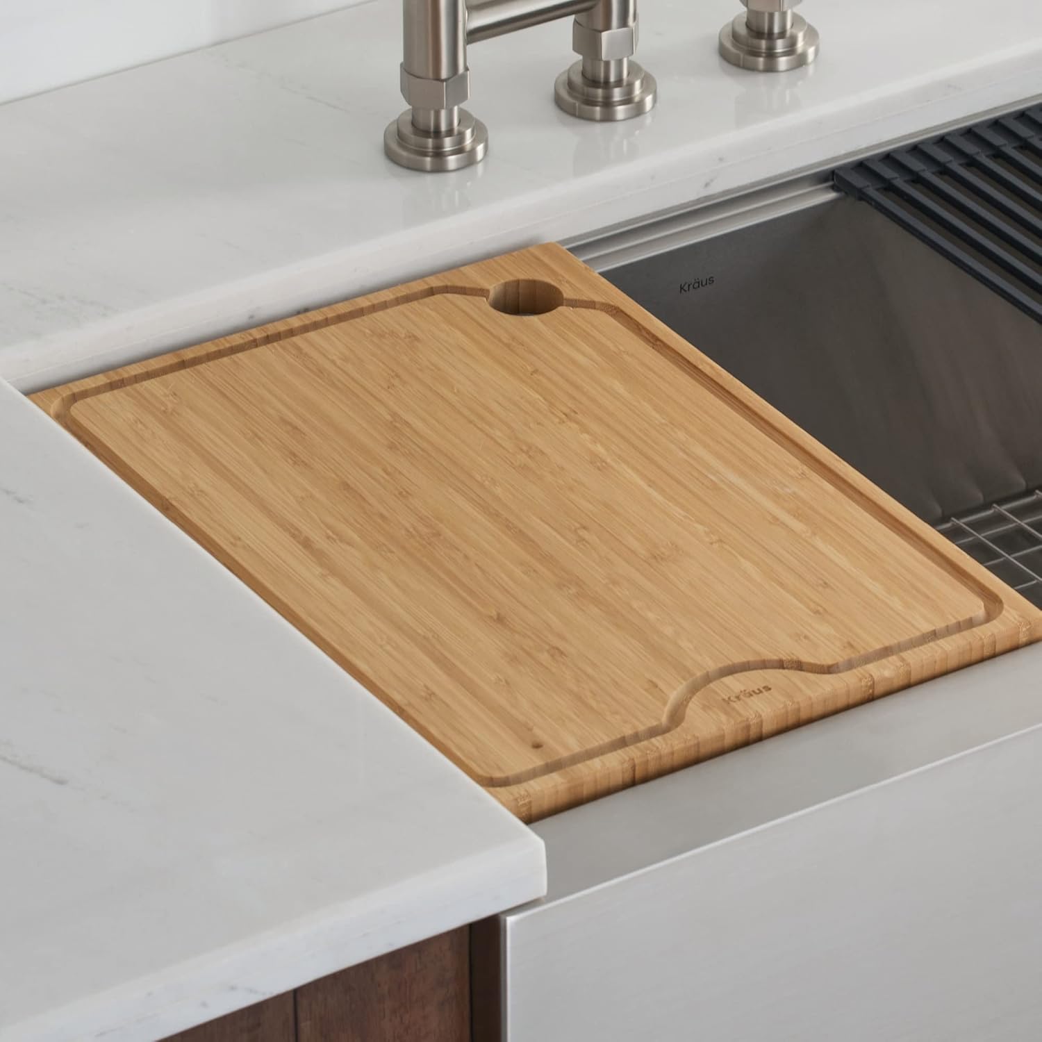 Kraus Kore Solid Bamboo Cutting Board for Workstation Kitchen Sink (16 3 4 in. x 12 in.), KCB-WS103BB2