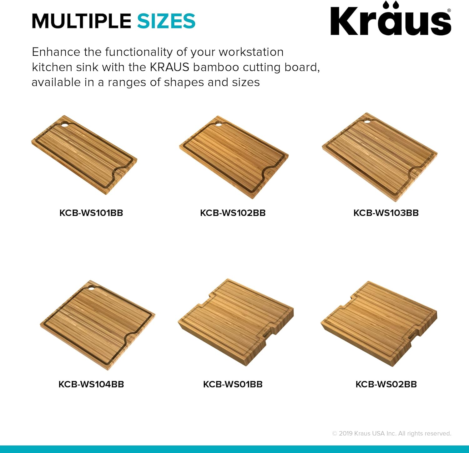 Kraus Kore Solid Bamboo Cutting Board for Workstation Kitchen Sink (16 3 4 in. x 12 in.), KCB-WS103BB4