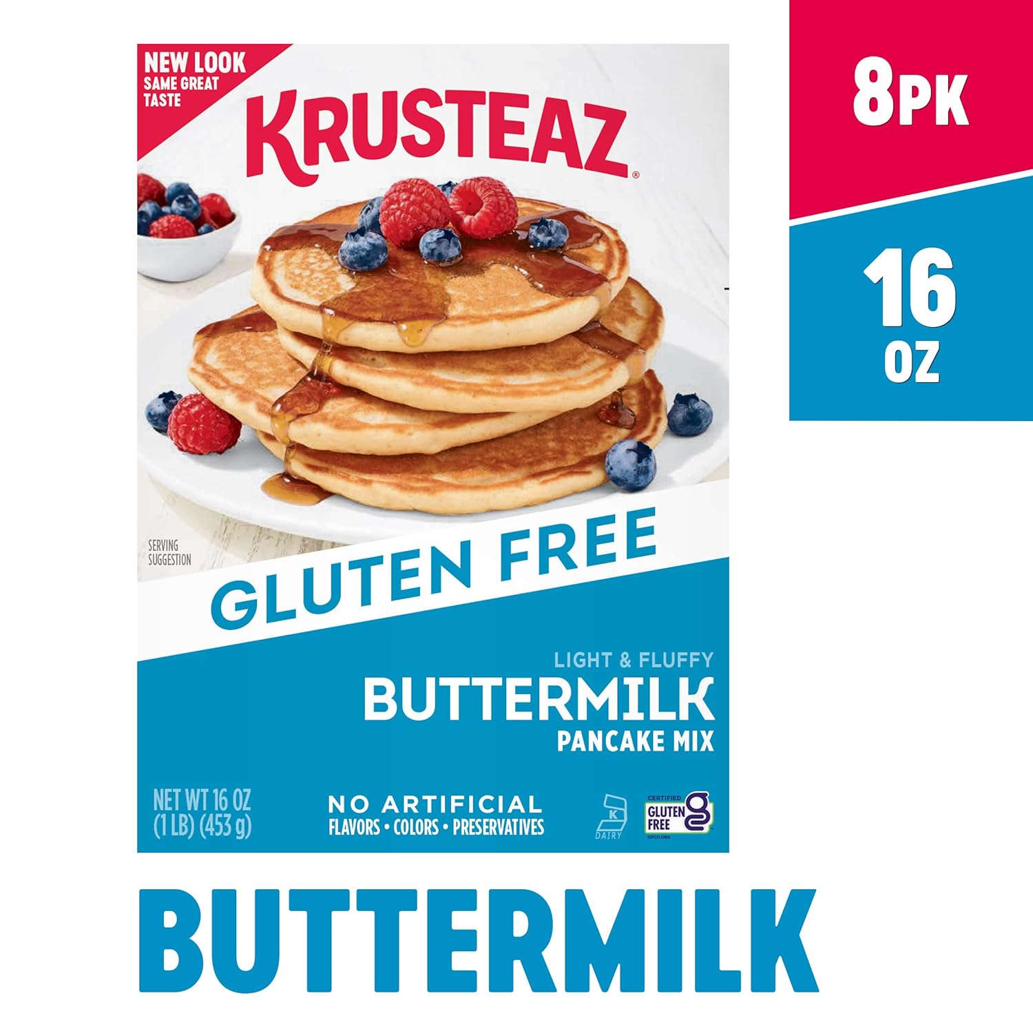 Krusteaz Gluten Free Buttermilk Pancake Mix, Light & Fluffy, 16 Oz Boxes (Pack of 8)1