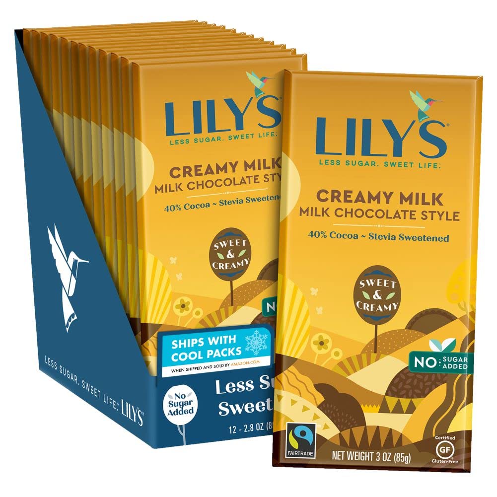 LILY'S Milk Chocolate Style No Sugar Added, Sweets Bars, 3 oz (12 Count) LILY'S Milk Chocolate Style No Sugar Added, Sweets Bars, 3 oz (12 Count)
