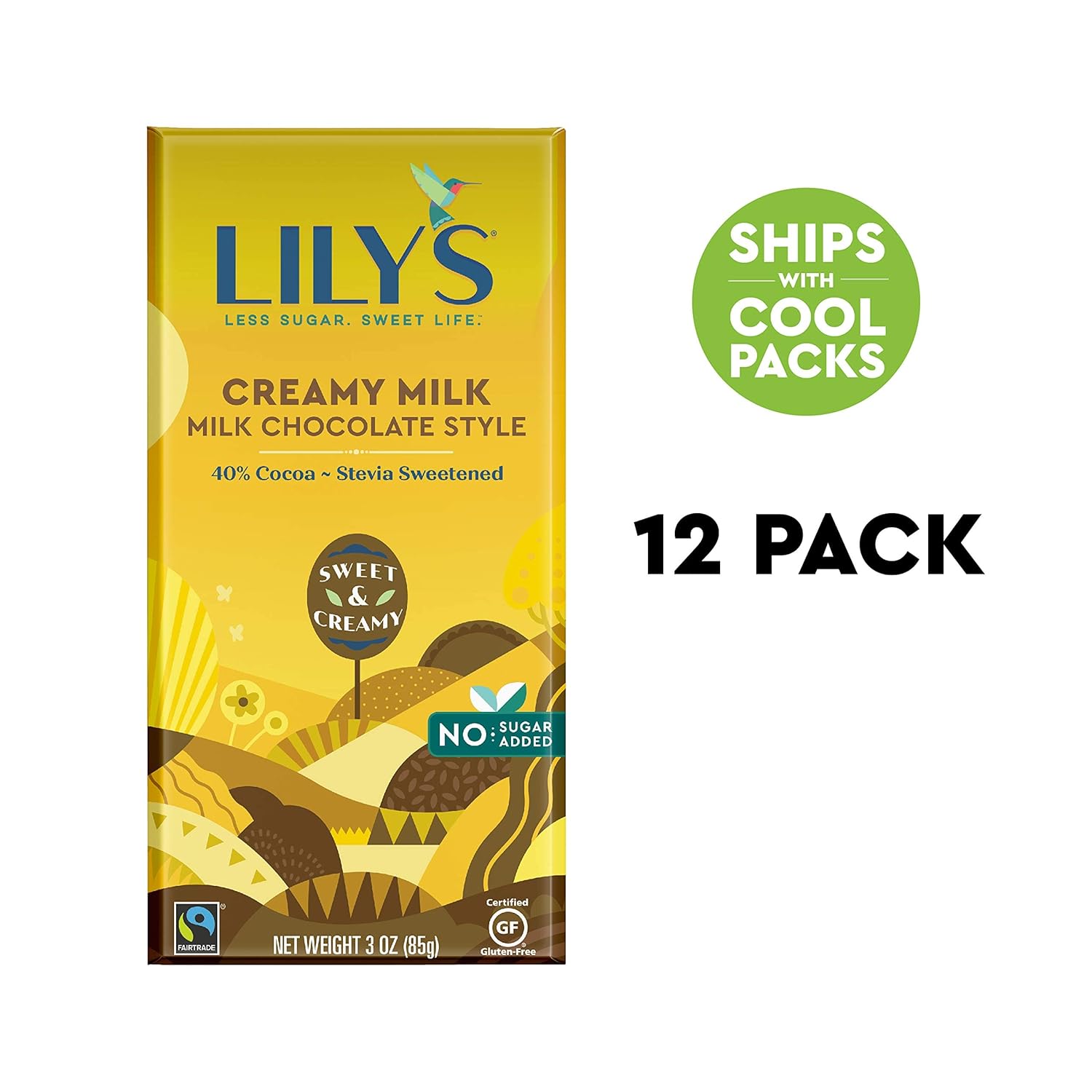LILY'S Milk Chocolate Style No Sugar Added, Sweets Bars, 3 oz (12 Count)1