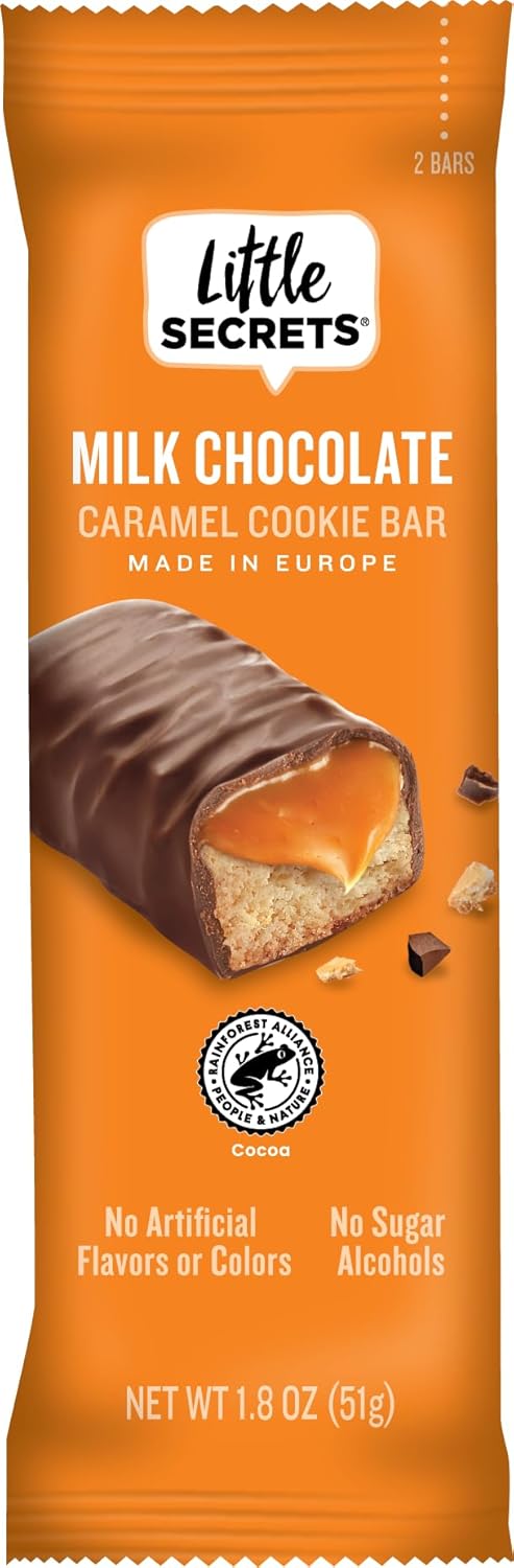 Little Secrets Milk Chocolate Caramel Cookie Bars 12 Twin Packs Made in Europe Nothing Artificial & No Sugar Alcohols Sustainable Cocoa 1.8 Ounce, Pack of 121