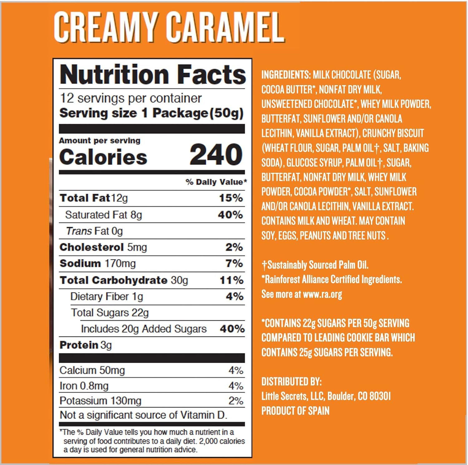 Little Secrets Milk Chocolate Caramel Cookie Bars 12 Twin Packs Made in Europe Nothing Artificial & No Sugar Alcohols Sustainable Cocoa 1.8 Ounce, Pack of 12e