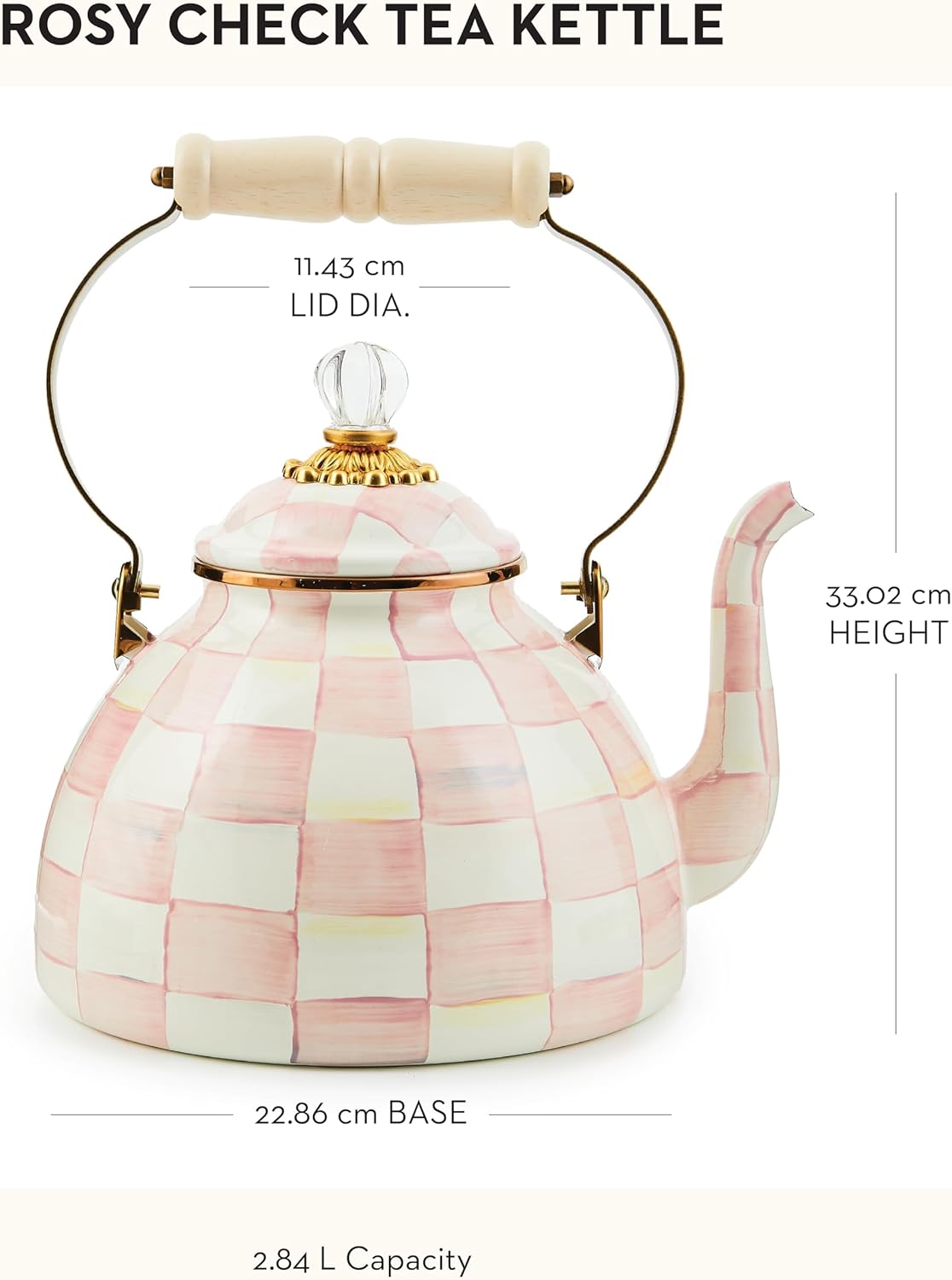 MACKENZIE-CHILDS Enamel Tea Kettle, Stylish Tea Kettle for Stovetop, Pink-and-White Rosy Check, 3 Quarts8