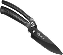 MITSUMOTO SAKARI 10 inch Japanese Kitchen Scissorss, Black Titanium Plating Kitchen Shears Heavy Duty, Multipurpose Alloy Steel Poultry Shears for Chicken, Meat, Bone & Fish